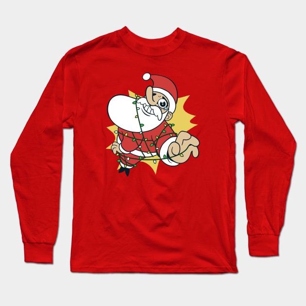 Funny Cartoon Santa Claus Caught in Christmas Lights Long Sleeve T-Shirt by SLAG_Creative